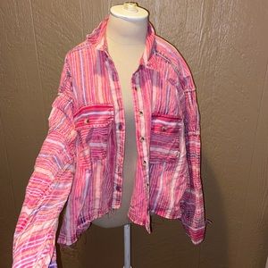 Free people (we the free) pink distress stripe Shacket